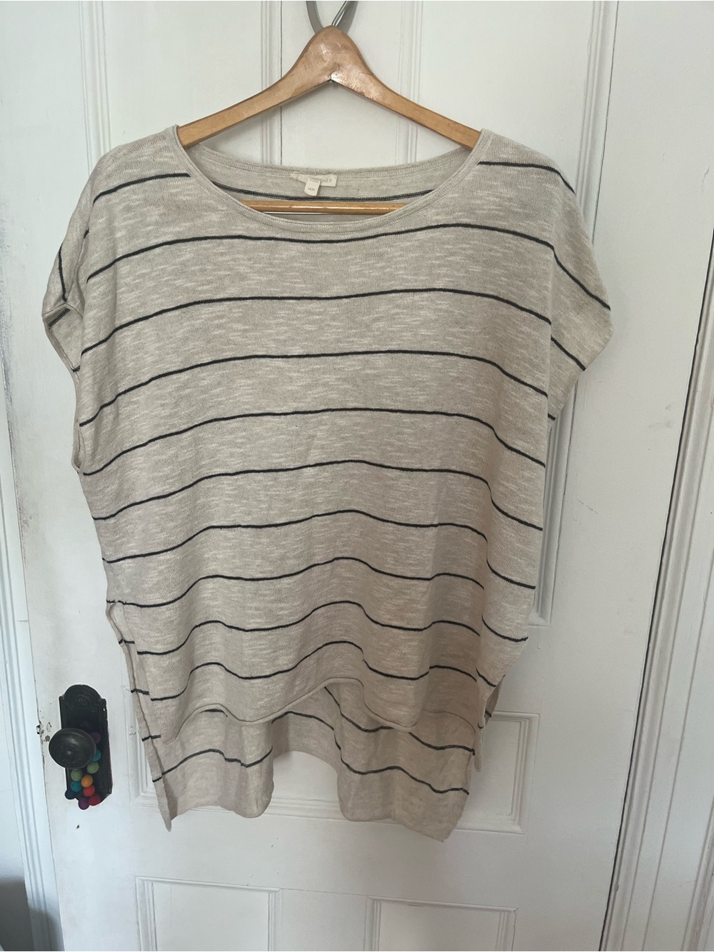 Eileen Fisher Beige and Black Striped Dolman Tunic Top